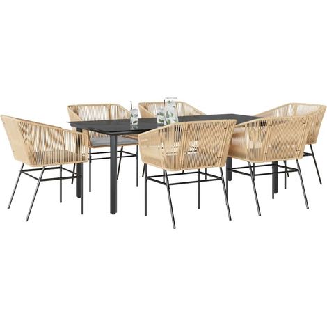 Ensemble à manger jardin coussins 7 pcs-Salon de jardin marron poly rotin verre 526905 (1/5)