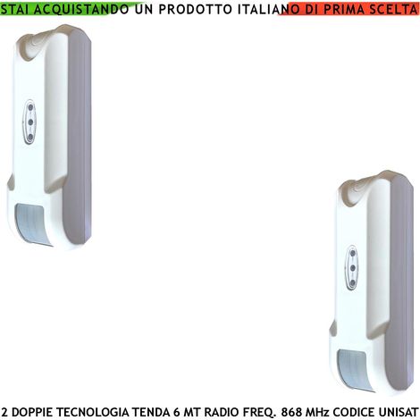 Allarme Finestra Doppia Tecnologia a Tenda 2 Pezzi Copertura 6 Metri Frontali Profondità 1,8 MT look down Via Radio Freq. 868 MHz Bidirezionale Codifica UNISAT (1/4)