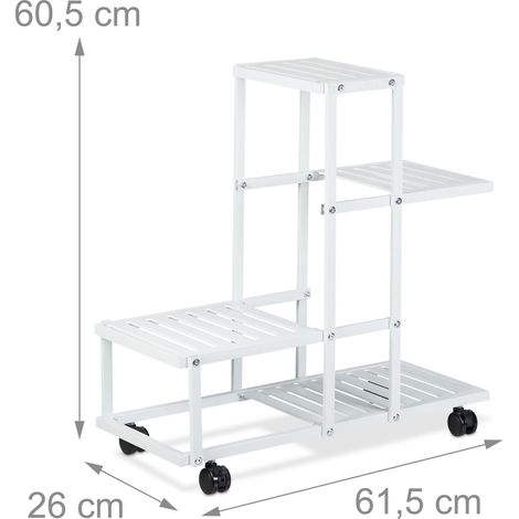 Étagère à plantes mobile design moderne salon chambre 4 niveaux 100 x 30 x 100 cm en acier blanc (1/3)