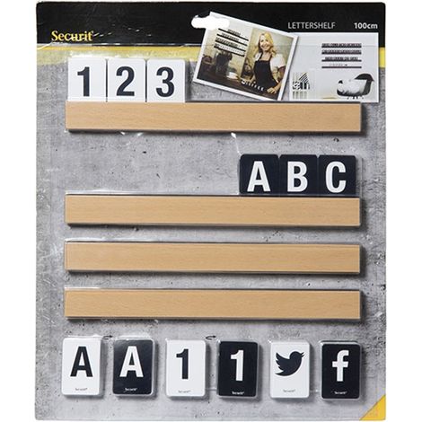 Décoration et signalétique lettre - Support bois teck - 1 Mètre de long (4 étagères de 25cm) - incluant 169 lettres, symboles et chiffres. - Securit (1/5)