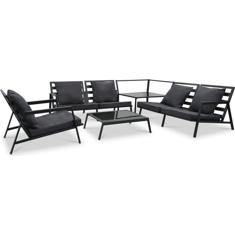 Salon de jardin 5 pcs avec coussins Aluminium Gris foncé 2 (1/5)