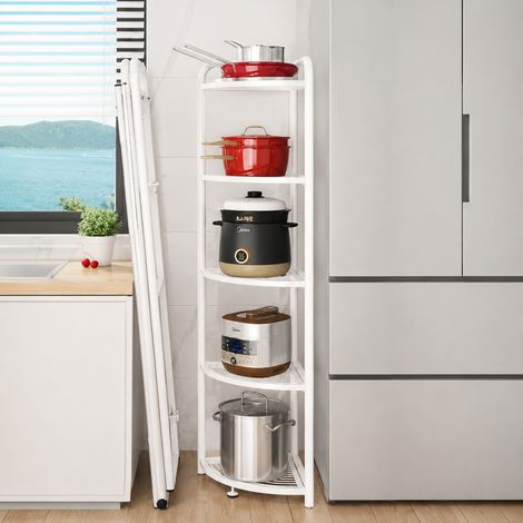 Etagère Métallique de Stockage d'angle 5 Niveaux H 156 cm x D 35 cm - Blanc - Pied Réglable - Toutes Pièces - Livraison gratuite (1/5)