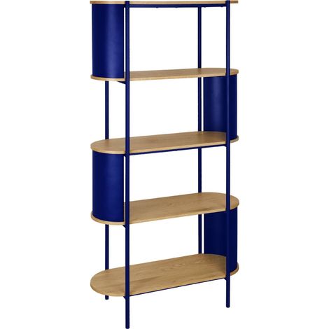Bookshelf with curved metal and wood decor, 5 levels blue 80x33.8x172 cm - Molto (1/5)