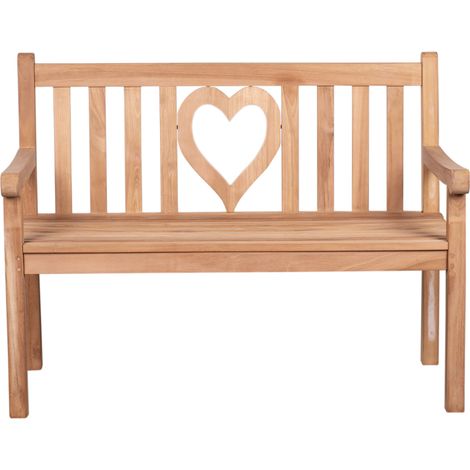 deVries Gartenbank ""WOODIE"" Herz Teakholz mit Herz Gravur Rückenlehne 120x60x89cm