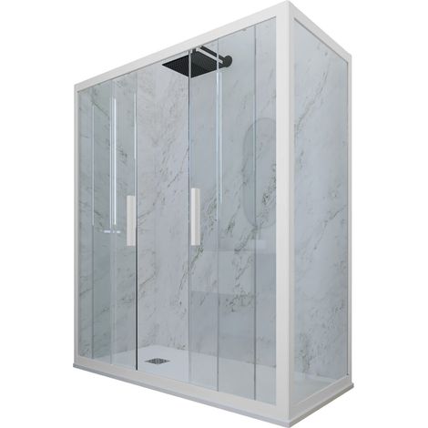 Eck-Duschkabine in PVC 90x140 Klarglas Matt-Weiß Glam Duo