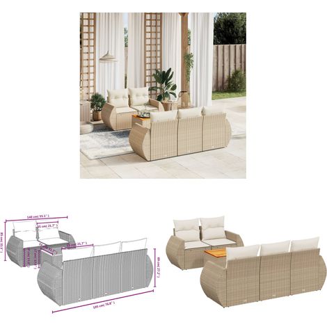 6-tlg. Garten-Sofagarnitur mit Kissen Beige Poly Rattan - Gartenmöbel - Outdoor Möbel - Rattan Gartenset - Lounge Set - Esstisch - Home & Living (1/3)