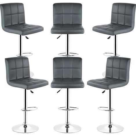 Aqrau Lot de 6 Tabourets de Bar Rembourree Capitonne en Similicuir Dossier et Repose-Pieds Ajustables Gris (1/5)