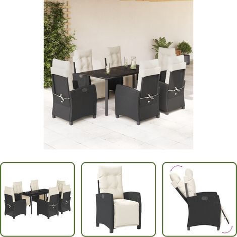 vidaXL Gartentisch -  7-tlg. Garten-Essgruppe mit Kissen Schwarz Poly Rattan (1/5)