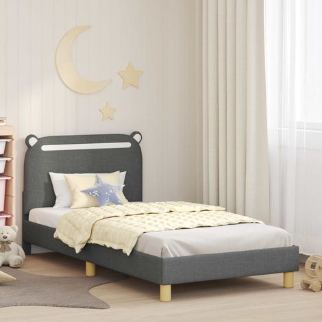 Kinderbettgestell mit Kopfteil Dunkelgrau 90 x 200 cm Stoff