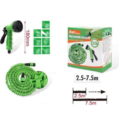TrAdE Shop Traesio - Tubo Estensibile Giardino 2,5-7,5 Mt Pistola 7 Funzioni Per Irrigazione 9369405 - (1/3)