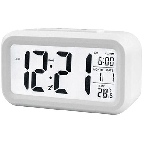 Réveil électronique numérique intelligent et lumineux (pile non fournie), modèle CHH1019, blanc (1/5)