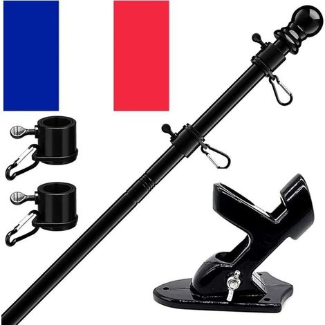 Kit de Mât de Drapeau en Aluminium Noir 150 cm. avec Support Mât de Drapeau en Acier Inoxydable à Fixe au Mur avec Anneaux Rotatifs/Sans Drapeau France (1/5)
