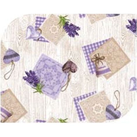 Tovagliato Riviera felpato pesante - decoro avana e fiori lavanda - h140 cm - rotolo 20 mt