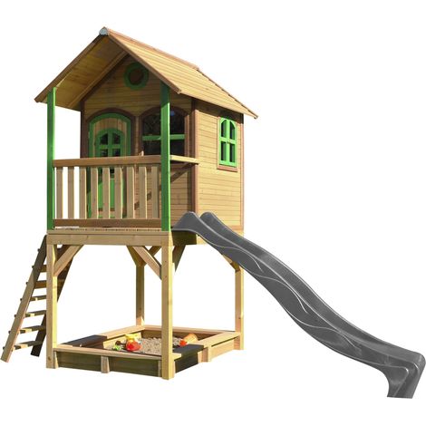 Axi Sarah Maison Enfant Avec Bac À Sable & Toboggan Gris Aire De Jeux Pour L'Extérieur En Marron & Vert Maisonnette / Cabane De Jeu En Bois Fsc