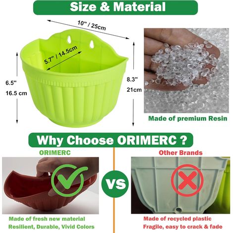 ORIMERC Lot de 6 Pots de Fleurs muraux en résine colorée à Suspendre verticalement pour Jardin, Salon, fenêtre, intérieur, extérieur, Cuisine, Herbes, Balcon, Balustrade, étagère, clôture, Chambre à (1/4)