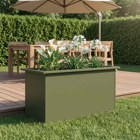 vidaXL Jardinera para jardín con luces LED Verde oliva 40 x 80 x 40 cm (1/5)