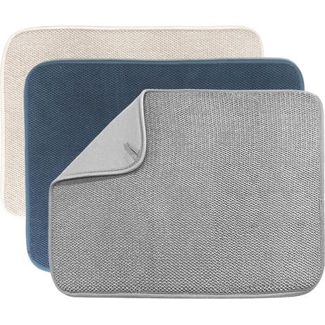 Geschirrtrockenmatte – 3-teilig – Abtropfmatte – Barmatte – Mikrofaser – Abtropfmatten – Küchentrockenmatte – Arbeitsplattenmatte – Spülmatte – Leicht zu reinigende Spülmatte – 50 x 38 cm – Beige, Gra (1/5)