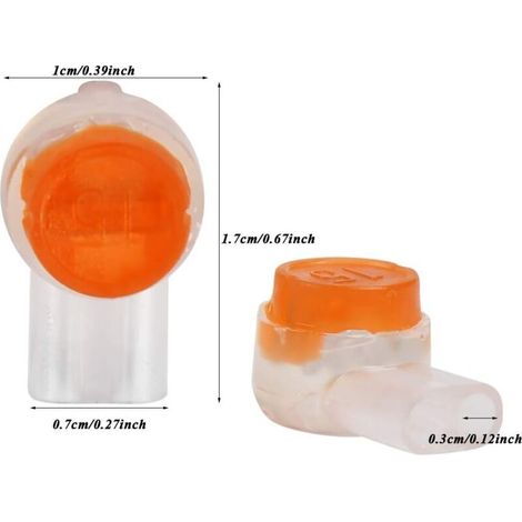 200 Stück UY2-Kabelverbinder, wasserdichte Klemmen mit orangefarbenem transparentem Knopf (1/4)