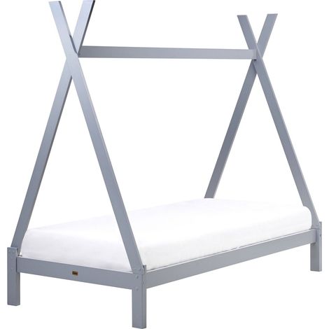 Kids Bed Teepee Pine Wood DEVAY 90 x 200 cm (EU Single) Grey