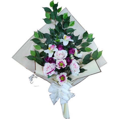 Bouquet de Fleurs artificielles pour cimetière avec Vase à Mettre dans Le Pot du Vase 78 x 63 x 20 cm (bourgeons Violets) (1/5)