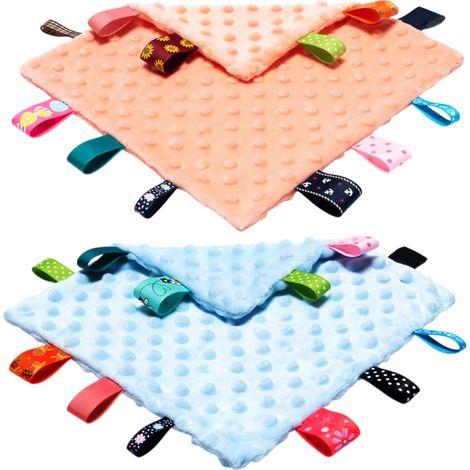 2 couverture bébé, 25 x 25 cm, coton doux, étiquettes colorées, jouet sensoriel, développement motricité fine, cadeau naissance (1/5)