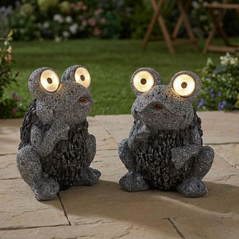 Solarleuchte Frosch grau Solar Figur Frosch Außenlampe Steinoptik Solar, Akku IP44, LED 2x 0,06 Watt, LxBxH 17x14x21 cm, 2er Set