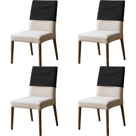 Lot de 4 housses de dossier de chaise imperméables, anti-poussière, lavables et amovibles en polyester élastique, pour banquet, cuisine, fête, hôtel (taille S, noir) (1/5)