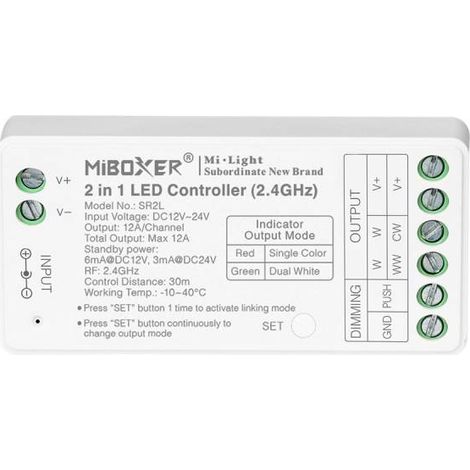 Controlador 2.4G RF, DC12-24V, 12A, 2 en 1 monocolor + CCT, bajo consumo (1/4)