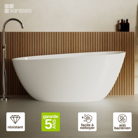 Baignoire îlot en minéral composite Design – Blanc Brillant, L157 x l68 x H59 cm – SKUM LAVABERG (1/5)