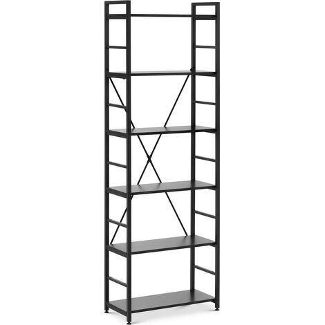 Étagère pour livre 28 x 60 x 182 cm 150 kg noir acier peint par poudrage panneau aggloméré noir (1/5)