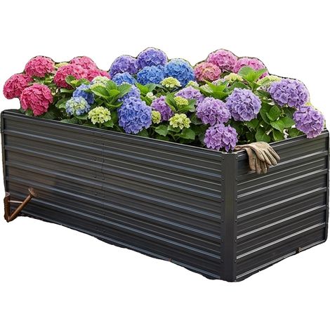 Jardin surélevé, Acier galvanisé, 190 cm × 90 cm × 64 cm, Design à bord replié double, Fond ouvert pour drainage, Construction stable (1/5)