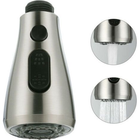 Douchette Évier Pull-Out - Tête de Douche Double Jet - Raccord G1/2 Femelle - Nickel Brossé - ABS - 9 à 11 L/min - 1 Pièce (1/5)