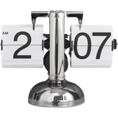 Bardusch - Flip clock bureau rétro blanche, horloge mécanique à rabat minimaliste, pied unique, pour salon maison (1/5)