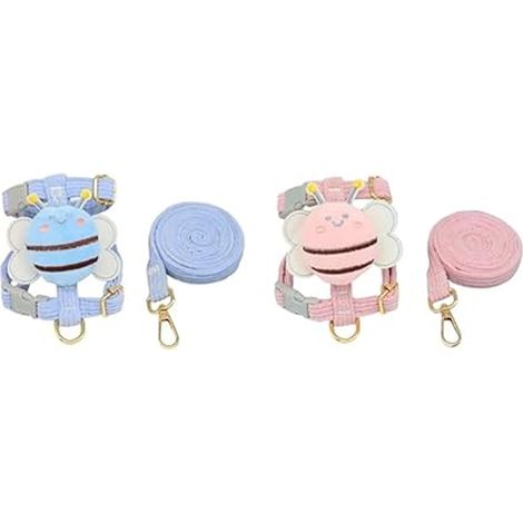 (Rosa und blau) Zweiteiliges elastisches Kaninchengeschirr, verstellbares Set aus Geschirr und Leine, Kaninchenzubehör für Kleintiere S (1/5)