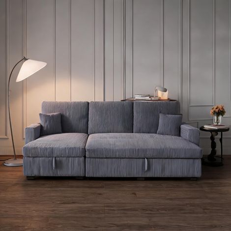 Canapé d'angle en velours côtelé gris avec rangement en corduroy (1/5)
