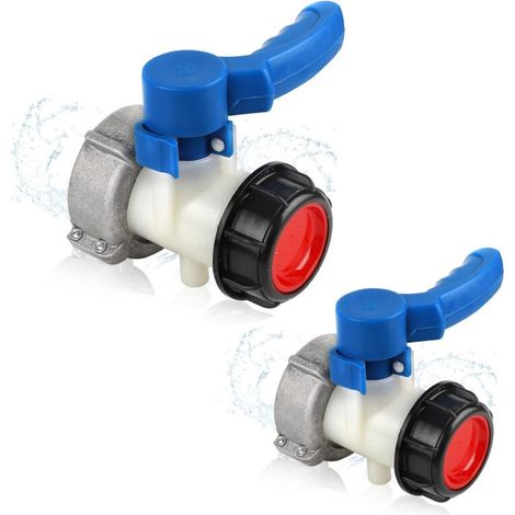 Lot de 2 accessoires pour vannes de 1 000 L, connecteur de réservoir IBC DN50 (62-75 mm), vanne de vidange, connecteur de réservoir IBC, connecteur de réservoir IBC, vanne papillon (1/5)