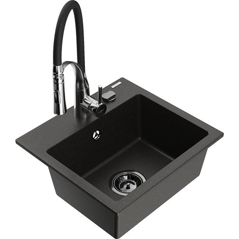 Mexen Milo lavello in granito a 1 vasca con miscelatore da cucina Aster, nero/oro metallico - 6505-75-73450-07-B (1/5)