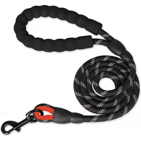 Laisse pour chien solide et réfléchissante, corde en nylon tressé avec poignée ergonomique en mousse, laisse robuste de 1,5m pour promenades en toute sécurité