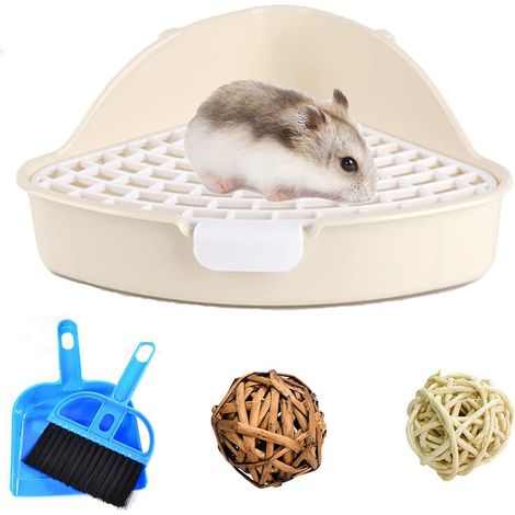 Bac à litière d'angle pour petits animaux avec boules à mâcher pour hamster, cochon d'Inde, furet, lapin nain (1/5)