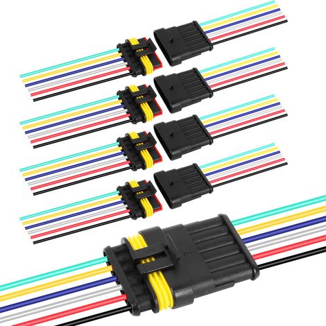 Conector eléctrico de 6 pines, 5 terminales macho + 5 terminales hembra, cable de 16 AWG - 10 cm. Apto para automóviles y camiones. (1/5)
