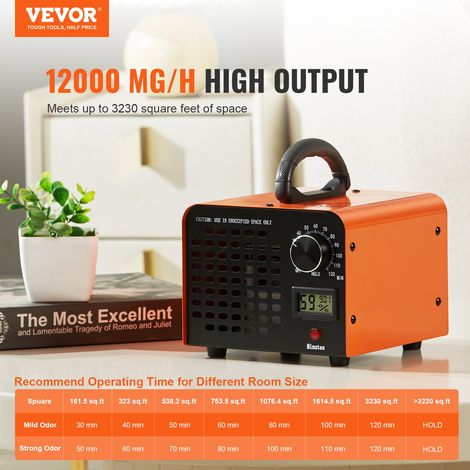 Générateur d'Ozone Purificateur d'Air 12000 mg/h Générateur O3 pour Éliminer les Odeurs Commercial Industriel 90 W Grande Capacité Minuterie 0-120 min pour Chambres Voitures Animaux Domestiques (1/5)