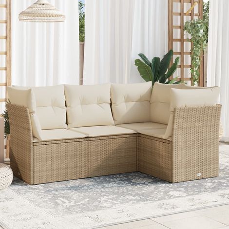 vidaXL Salon de jardin avec coussins 4 pcs beige résine tressée (1/3)