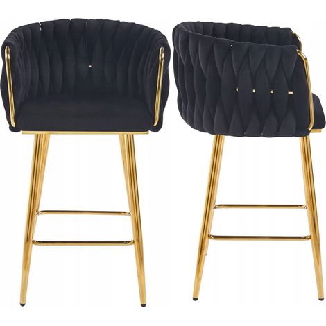 Taburete H7-FX (G) de terciopelo negro (estructura dorada) (1/5)