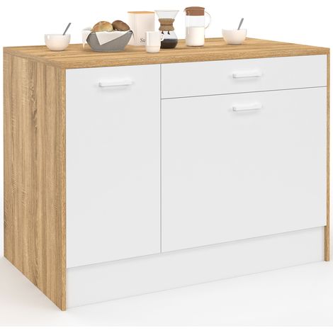 Ilot central LIO maxi capacité de rangement bois et blanc