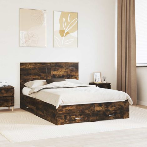 Bed Frame with Drawer Smoked Oak 150 x 200 cm Engineered Wood vidaXL (1/5)