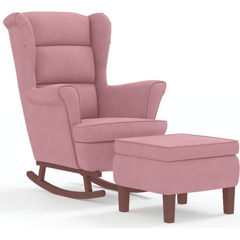 Maison Exclusive - Schaukelstuhl Ohrensessel Rosa Samt und Massiv (1/5)