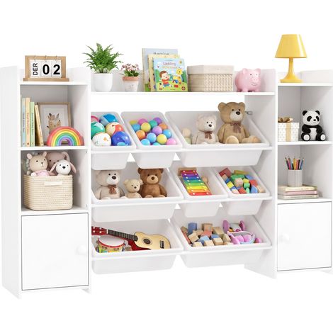 Étagère de rangement pour jouets et livres d’enfant, 8 bacs amovibles, blanche