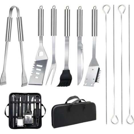 11Pcs Ensemble Ustensiles Barbecue Professionnel Kit Accessoires Grill Barbecue Pratique avec Sac Portable pour Camping Pique-Nique (1/4)