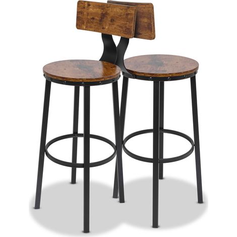 Shelby - Set mit 2 hohen Hockern, Barhocker mit R�ckenlehne im Industriestil, Holz braun (1/5)