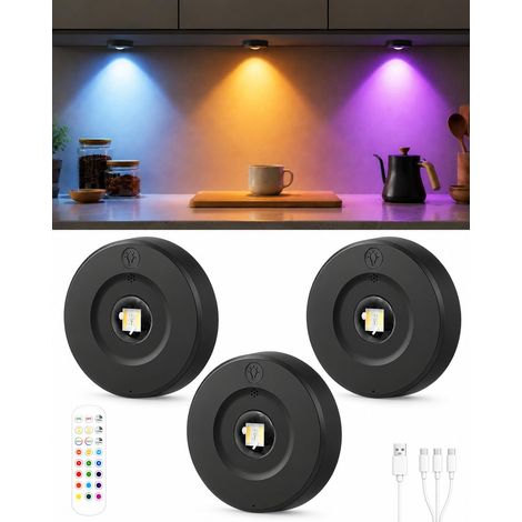 Lampes RGB Rechargeables avec Télécommande, Lot de 3 Spot LED Sans Fil (1/5)